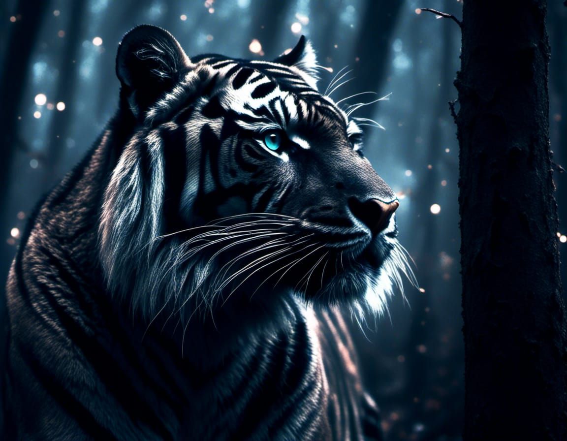 Chrome Striped Tiger in Dark Forest