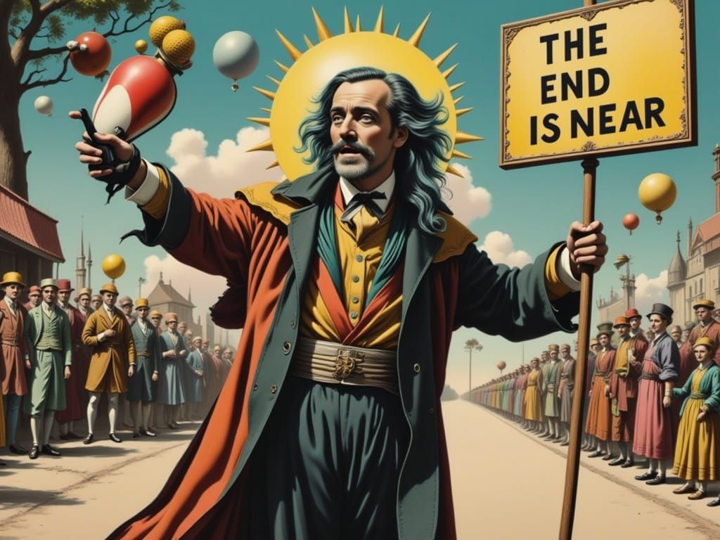 Surreal Prophet Proclaims the End in Dreamlike Scene