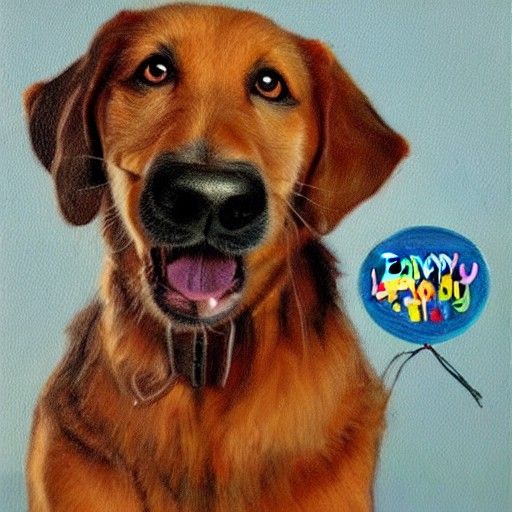 Dog Celebrates Birthday as Oil Painting