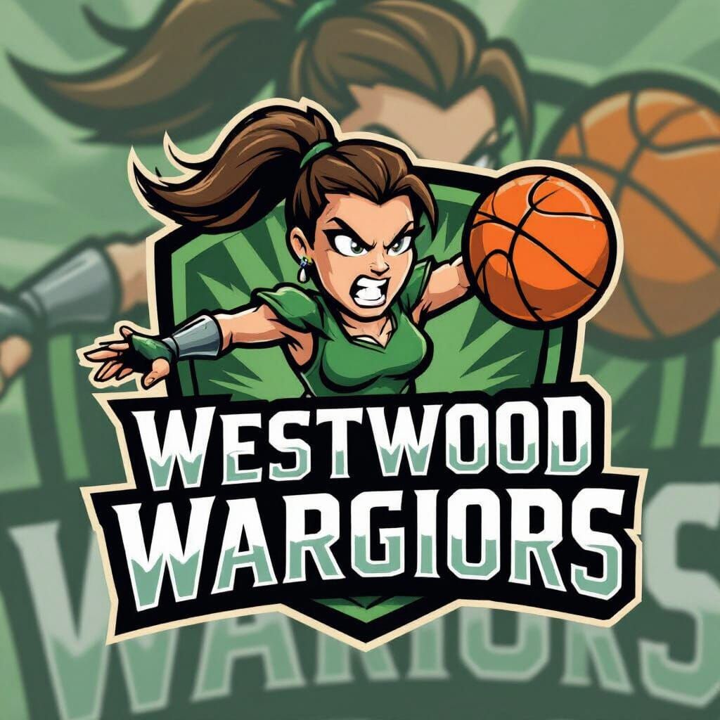 Westwood Warriors Female Mascot Sports Logo in Cartoon Style