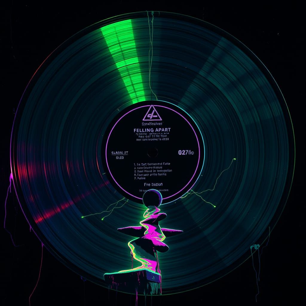 Futuristic Vinyl Record Deteriorates in Neon Hues