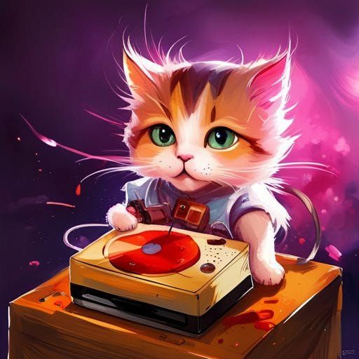 Cute Cat Playing Music: AI Generated Image