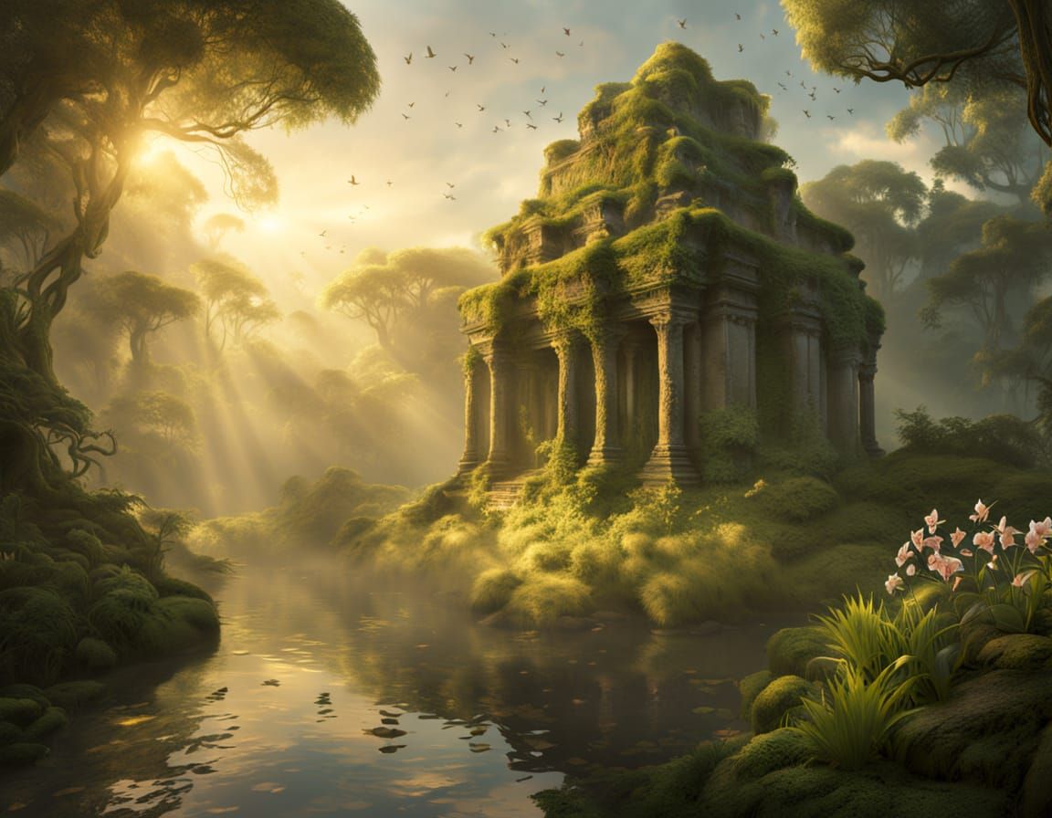 Lost Jungle City Ruins Bathed in Golden Sunlight