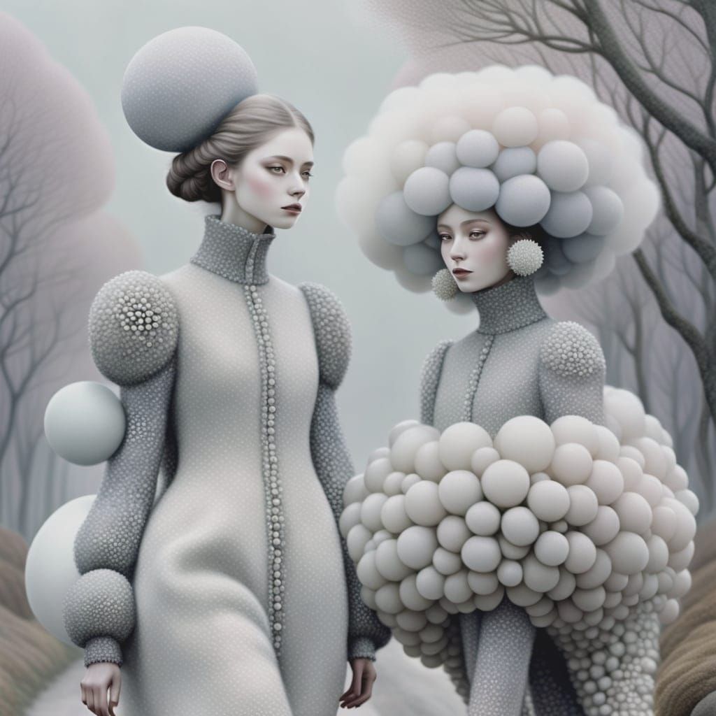 Whimsical Fantasy Figures with Llama, Pointillism Style