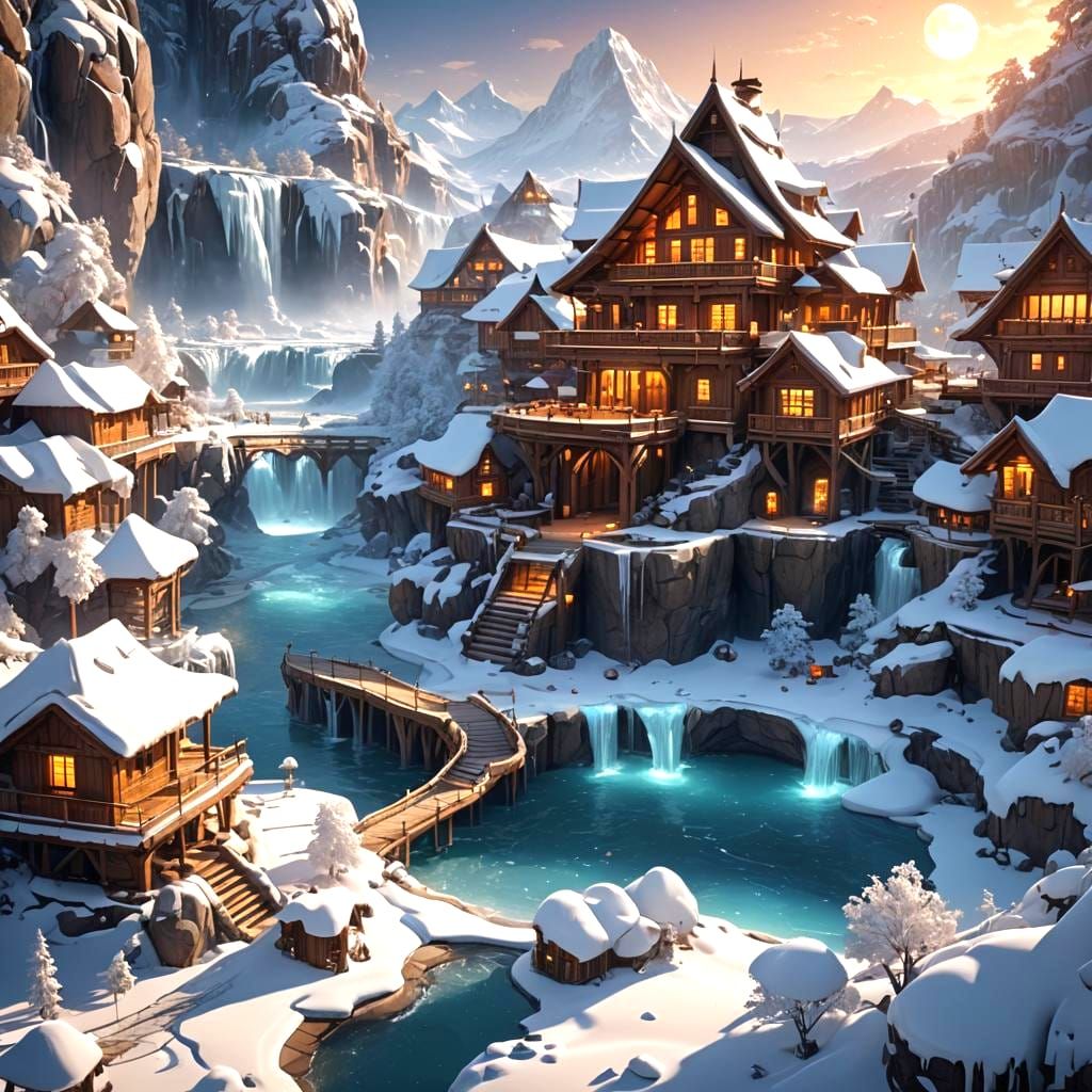 Icy Beach Resort in a Detailed Matte Painting