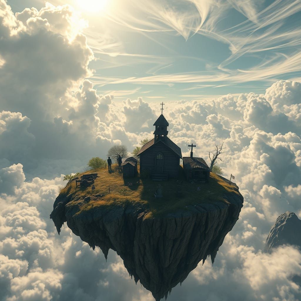 Floating Western Town on Island in the Sky