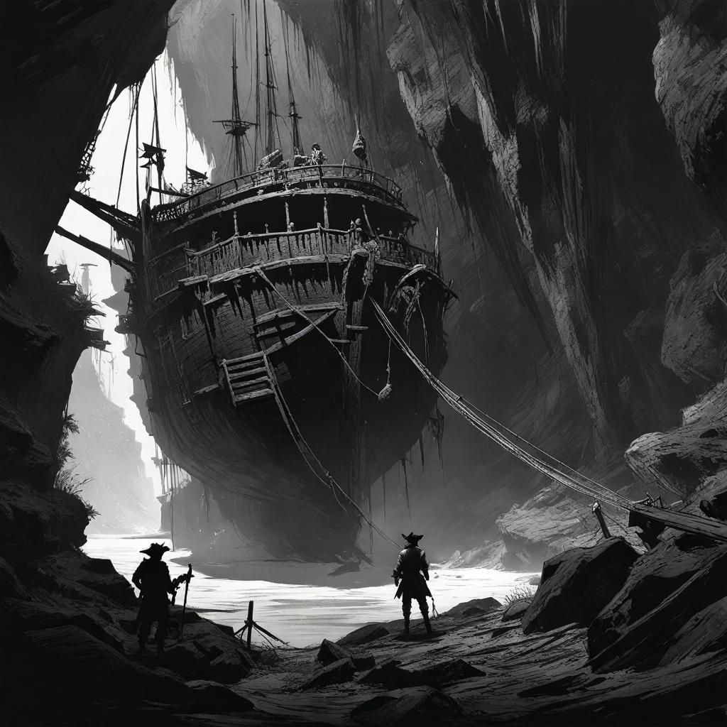 Terrifying Pirate Ship Cave Hideout in Horror Style