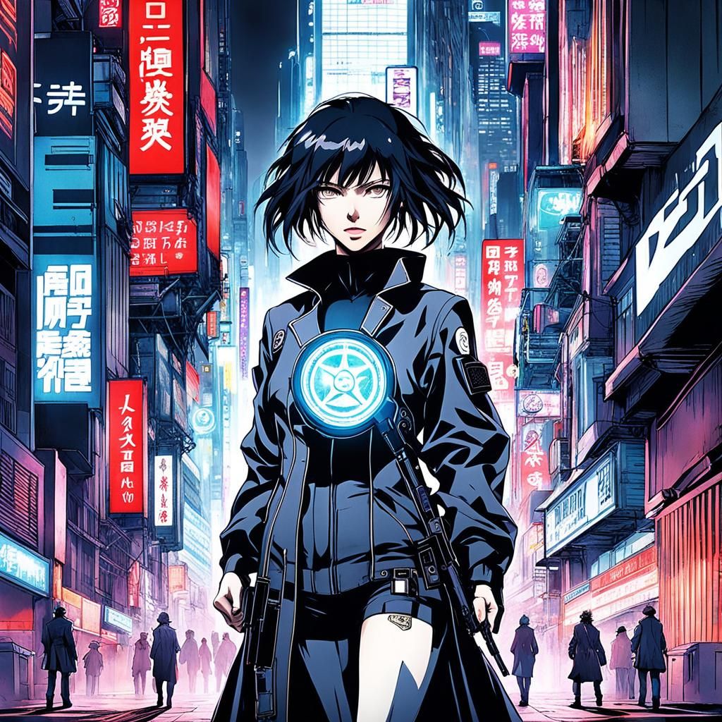 Cyberpunk Detective in Ghost in the Shell Anime Style
