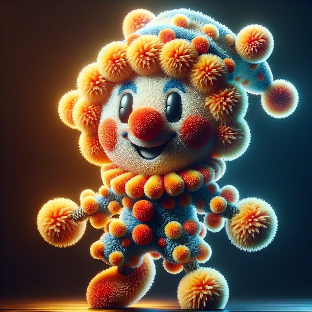 Cheerful Pom Pom Clown in 3D Game Cinematic Style