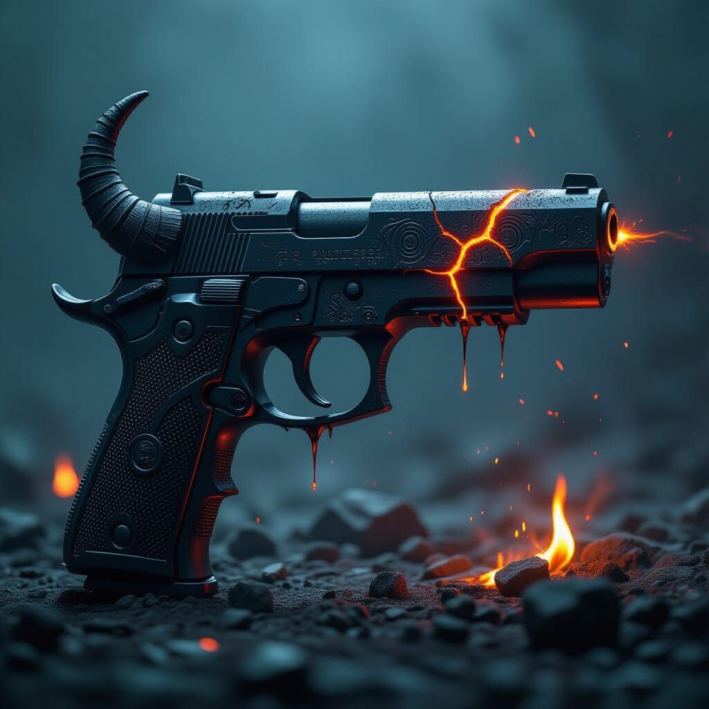 Demonic Hellfire Pistol in Dark Fantasy Art Style