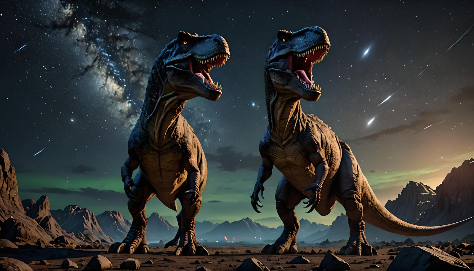 T-Rex Watches Asteroid in the Night Sky