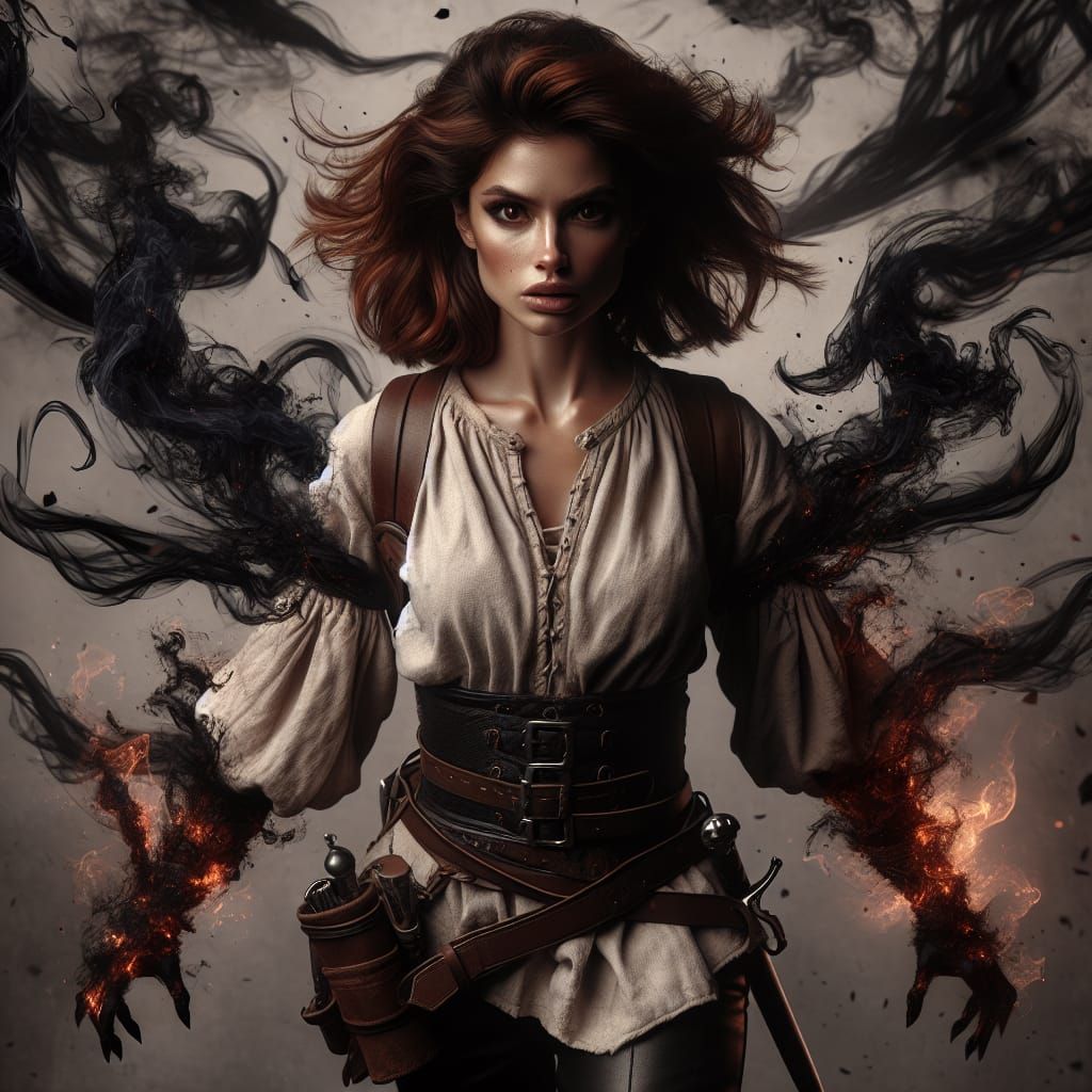 Hispanic Sorceress Wields Dark Magic in Epic Battle