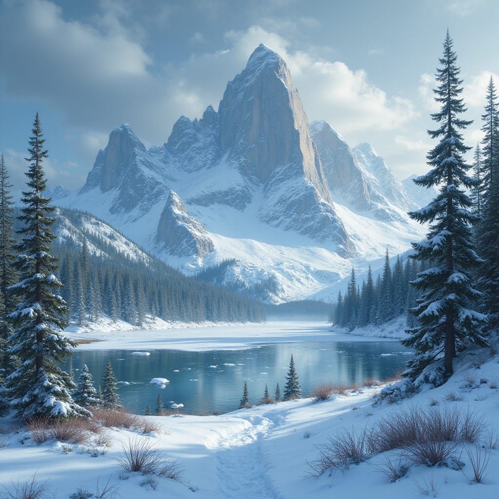 Icy Tundra Landscape in Digital Painting Style