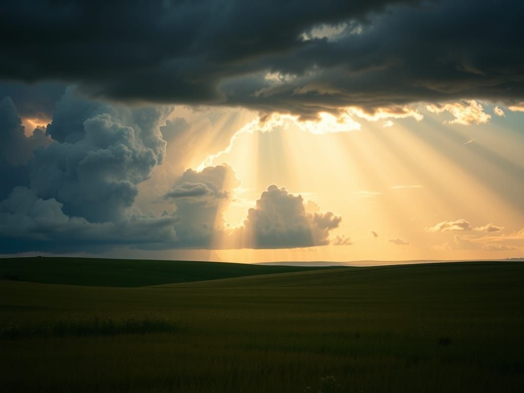 Turbulent Stormy Skies Over a Rolling Landscape in a Cinemat...