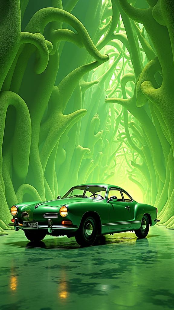 Karmann Ghia in Retro-Futuristic Chia Seed Dreamscape