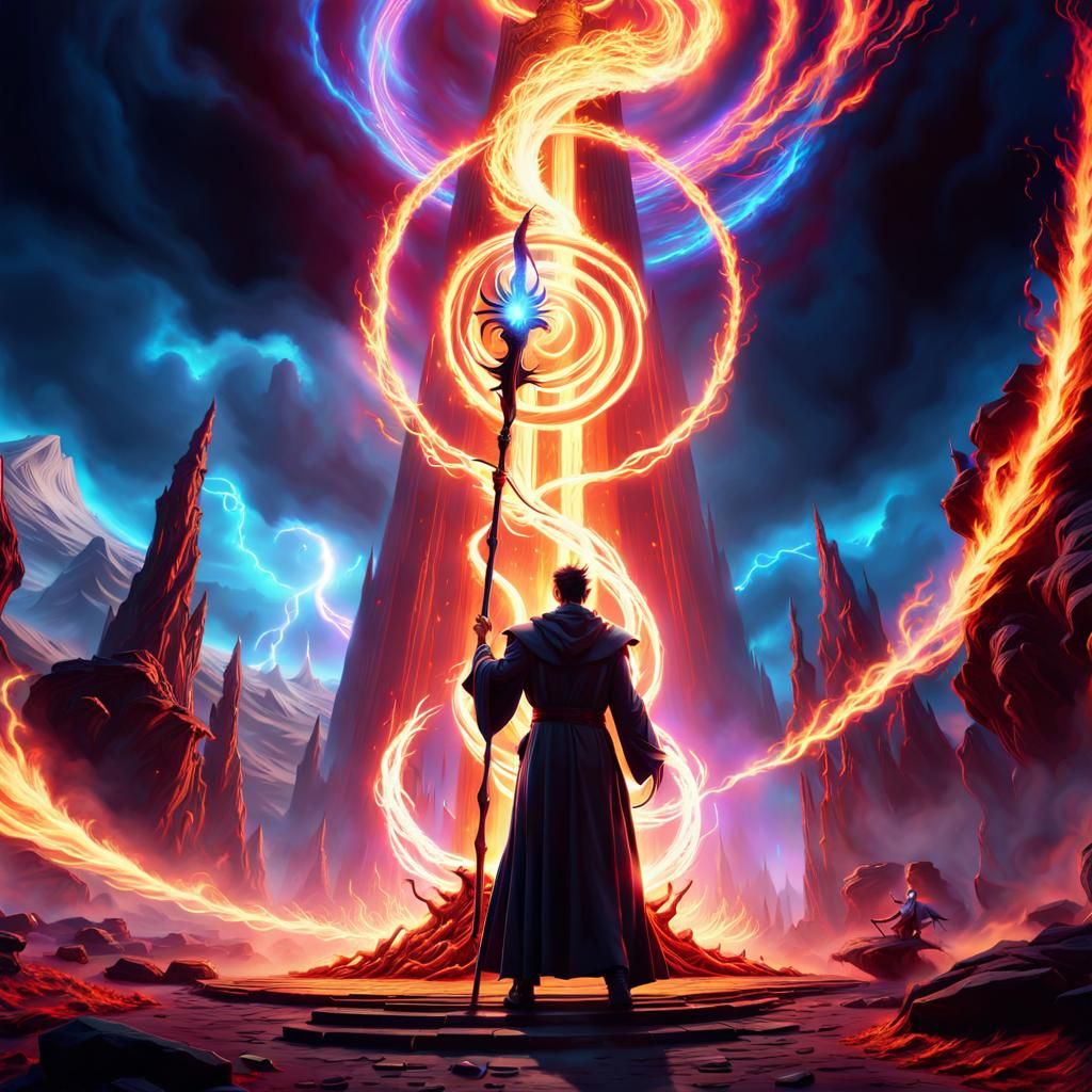 Wizard Summons Creature in Epic Digital Painting