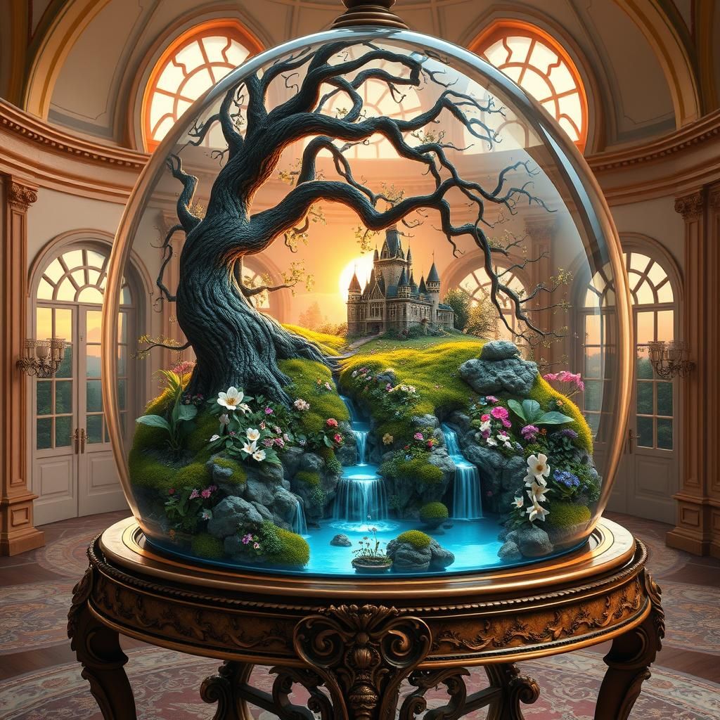 Enchanted Terrarium with Ancient Tree, Dreamlike Surrealism