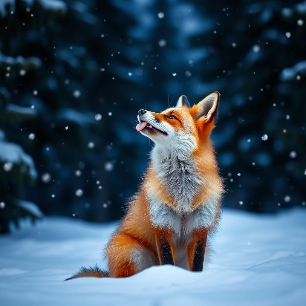 Winter Fox in Snowy Forest Landscape
