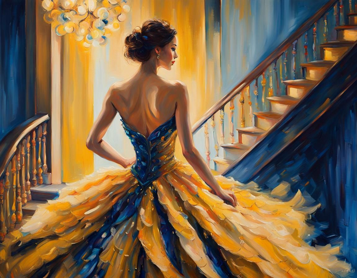 Woman in Beaded Gown: Fauvist Oil Painting