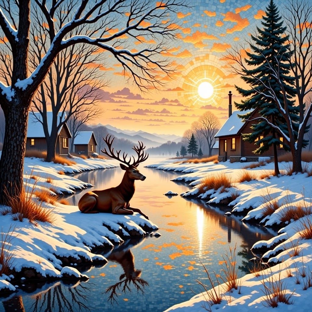 <lora:Tile-SunshineFLUX:1.0> A sunny winter day in small vil...