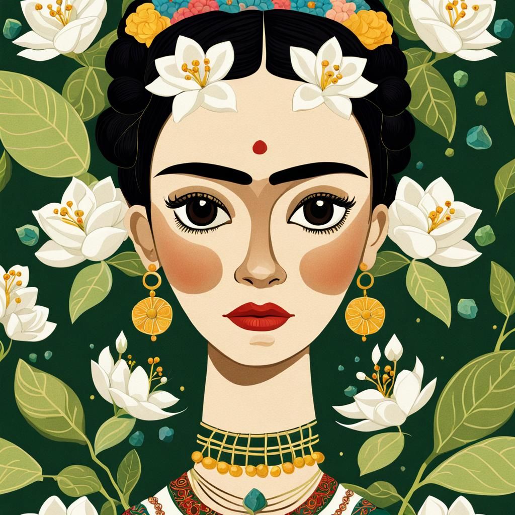 Jasmine Flower in a Frida Kahlo Style