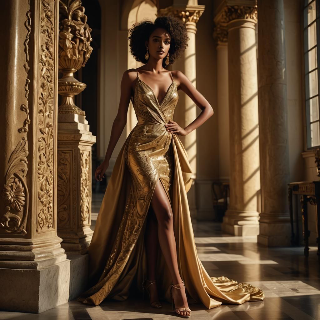 Elegant Eritrean Model in Haute Couture Gown