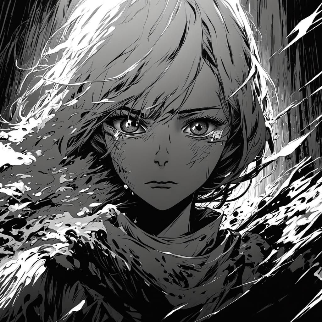 Emotional Ink Sketch of a Girl Crying