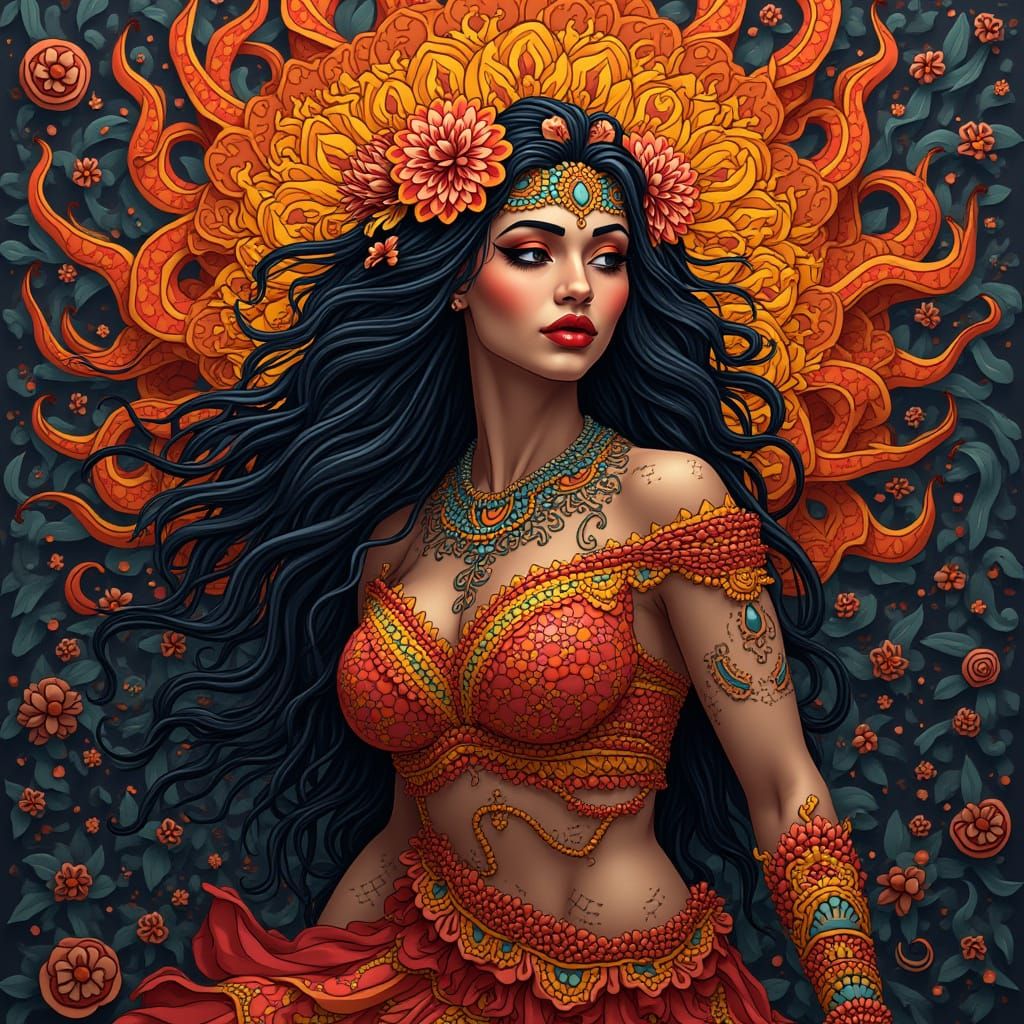 Hawaiian Goddess in Abstract Fractal Style