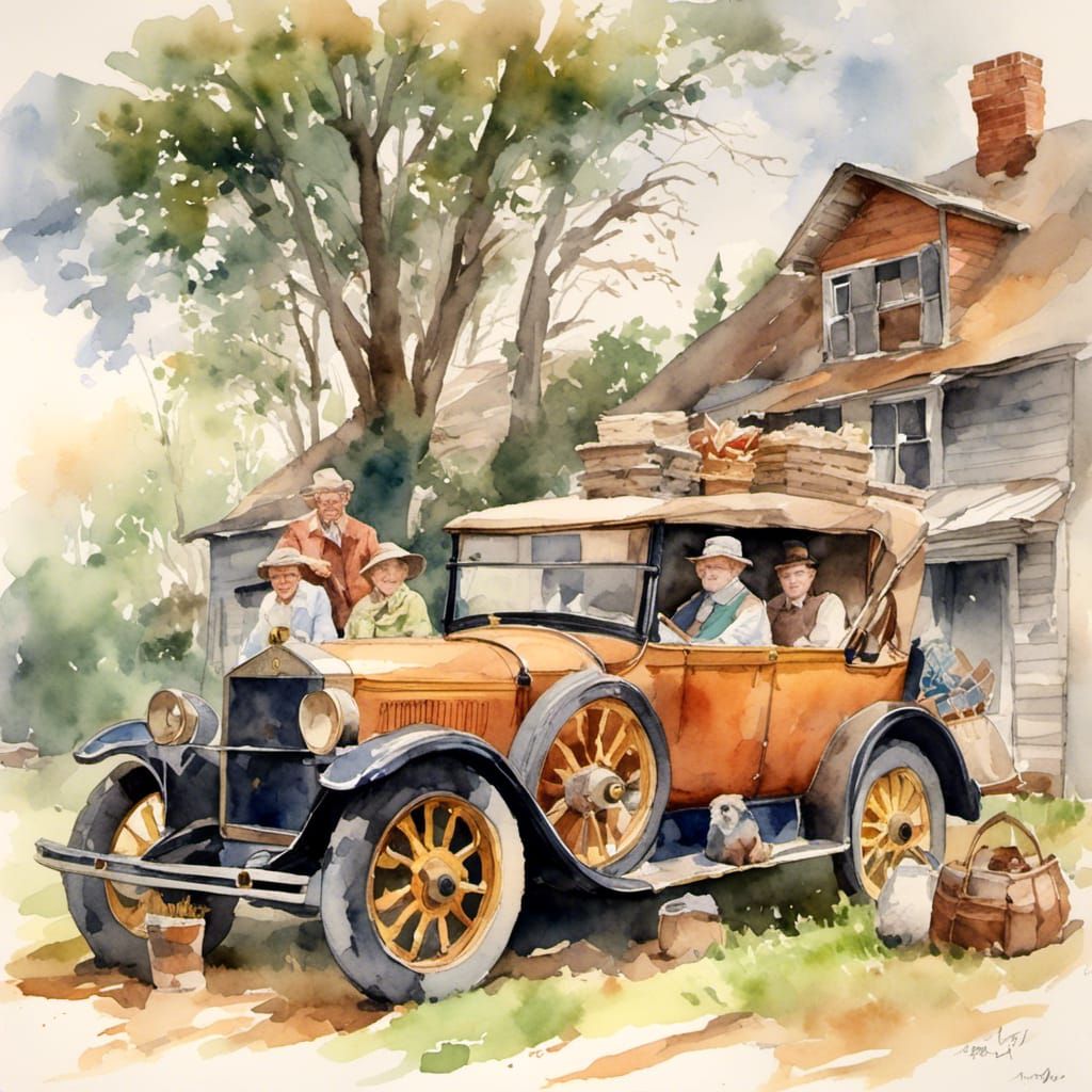 Antique Watercolor of The Beverly Hillbillies