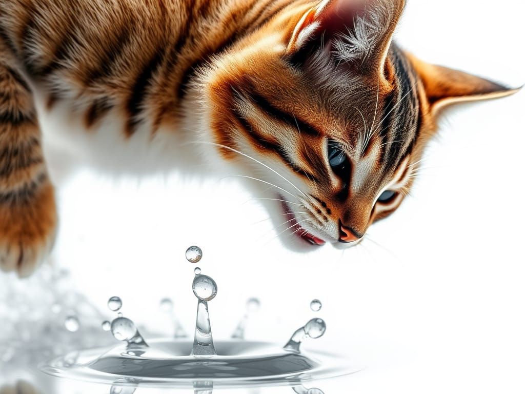 Macro Photo of Cat Leaping Amidst Dew Drops