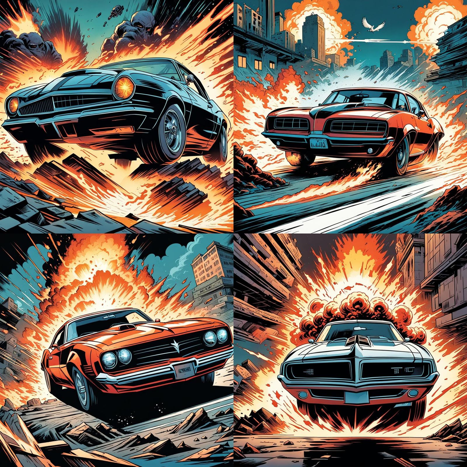 Firebird Escape: Comic Book Explosion Scene