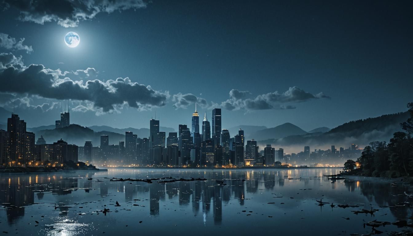 Blue Tonalism Cityscape with Double Exposure Effect