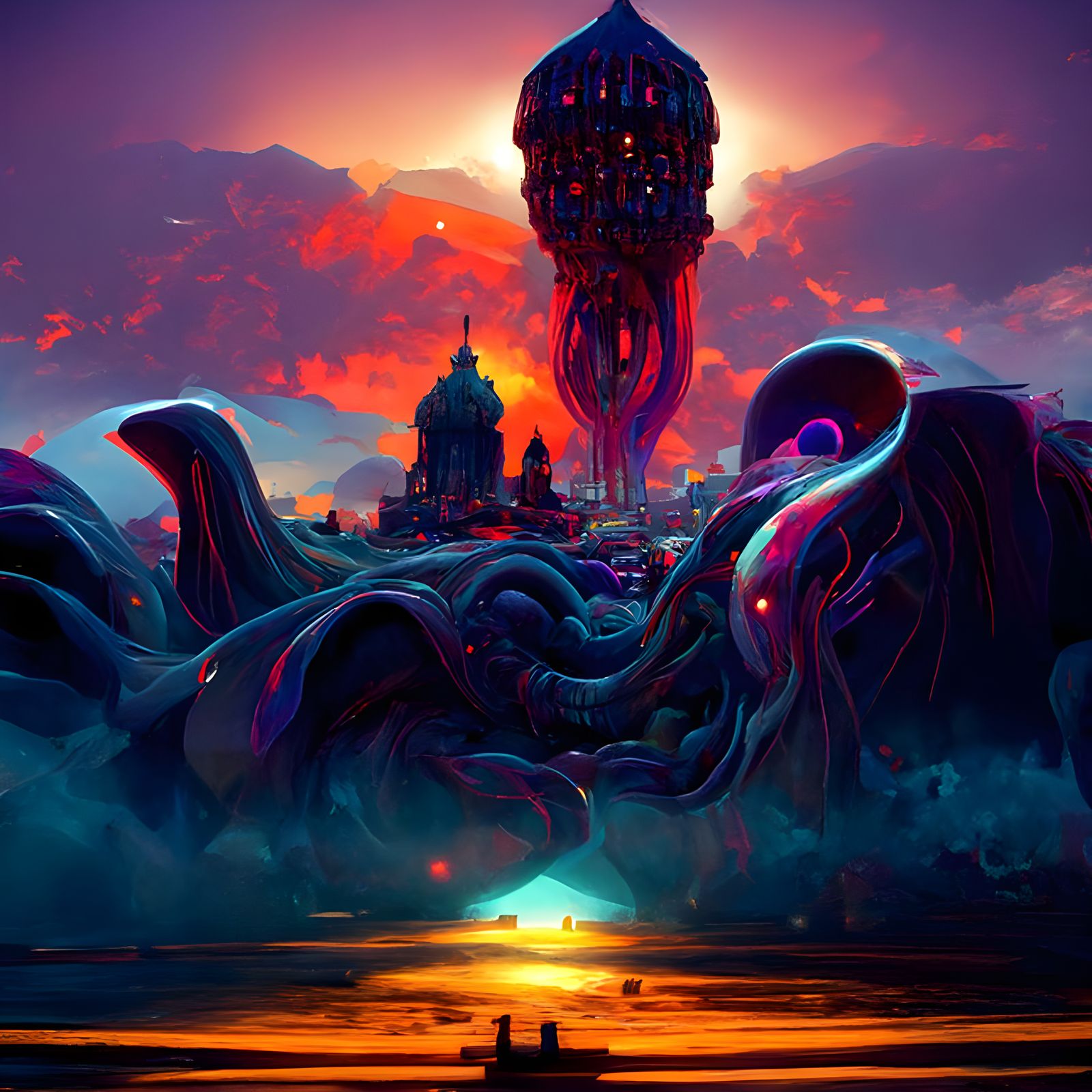 Azathoth and Cthulhu Rise Over R'lyeh