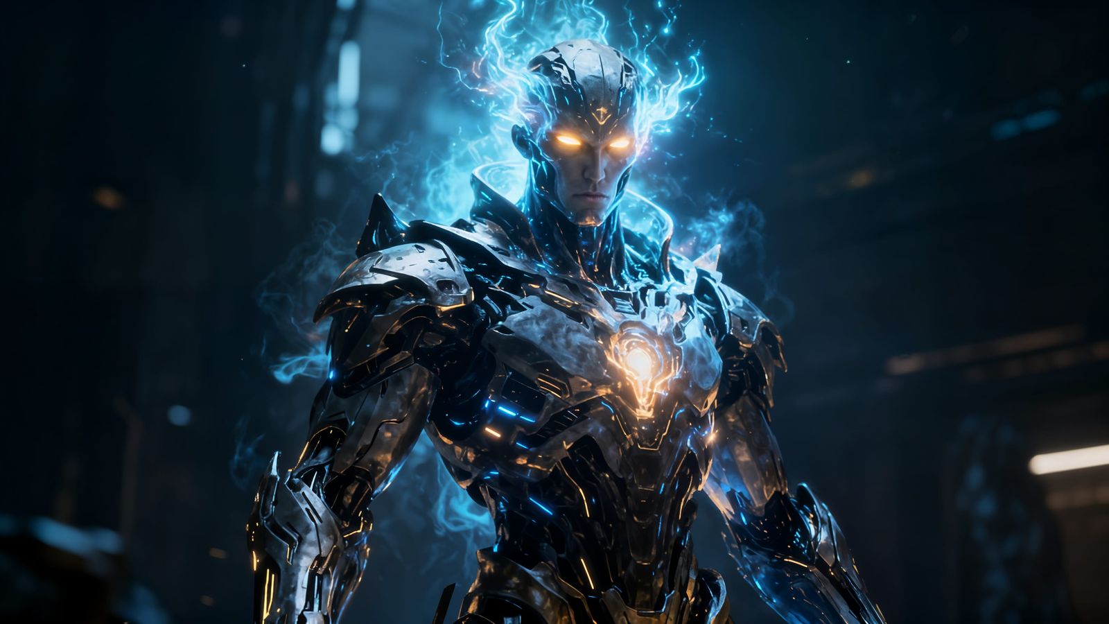 Godlike AI Entity with Glowing Aura in Epic 3D Cinematic Sty...