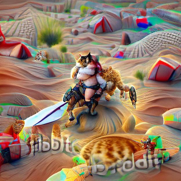 Barbarian Hero Rides Giant Cat Across Desert