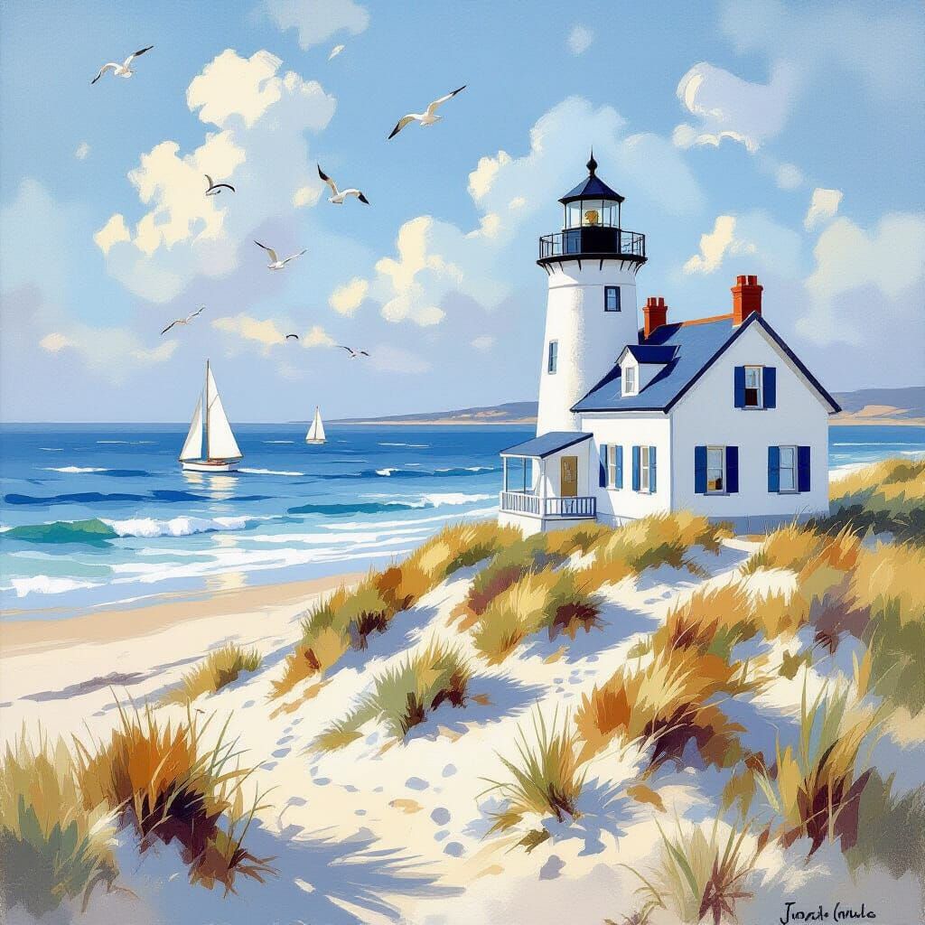 Coastal Beach House Overlooking Ocean With Lighthouse and Sa...