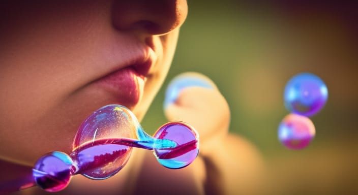 Hyperrealistic Image of Person Blowing Bubbles
