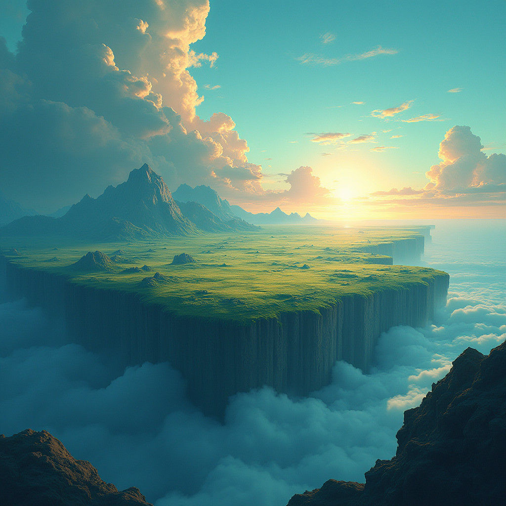 Flat Earth Genesis: Ethereal Creation Concept Art