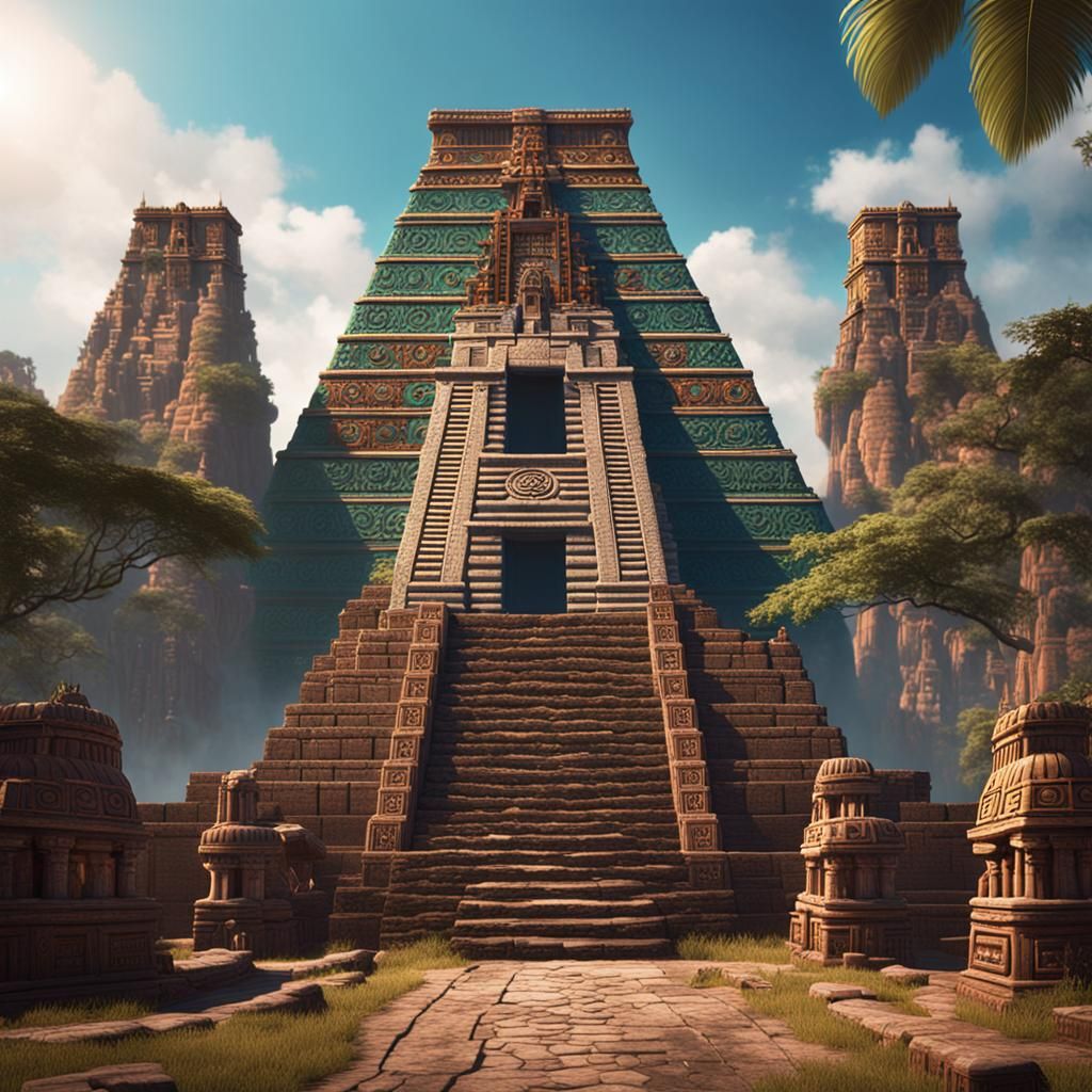 Aztec Temple Exterior in Detailed Matte Painting Style