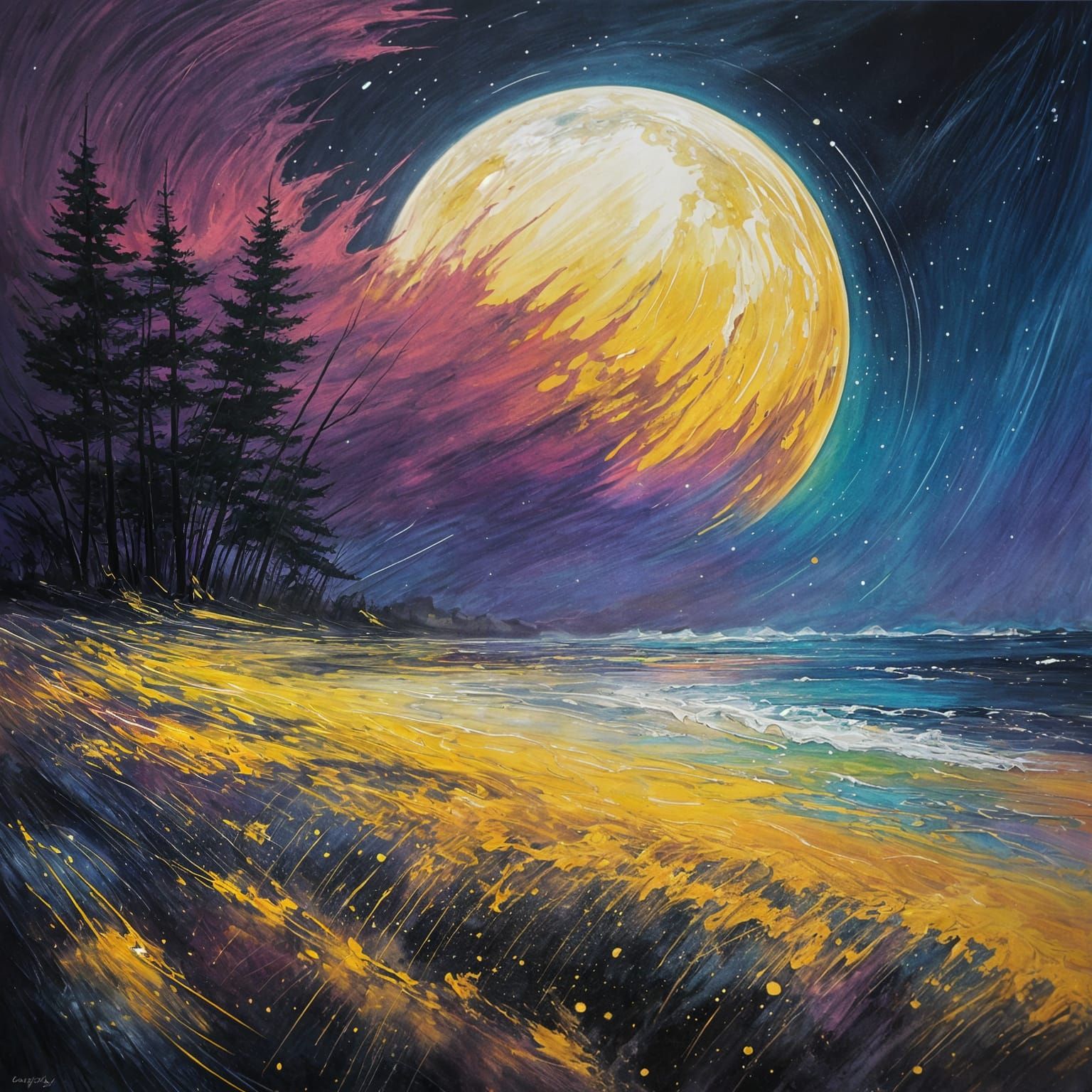 Ethereal Yellow Super Moon in Vibrant Liquid Colors