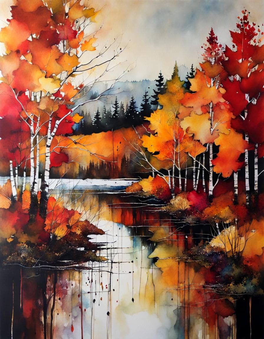 Autumn in New Brunswick: Encaustic Alcohol Ink Painting