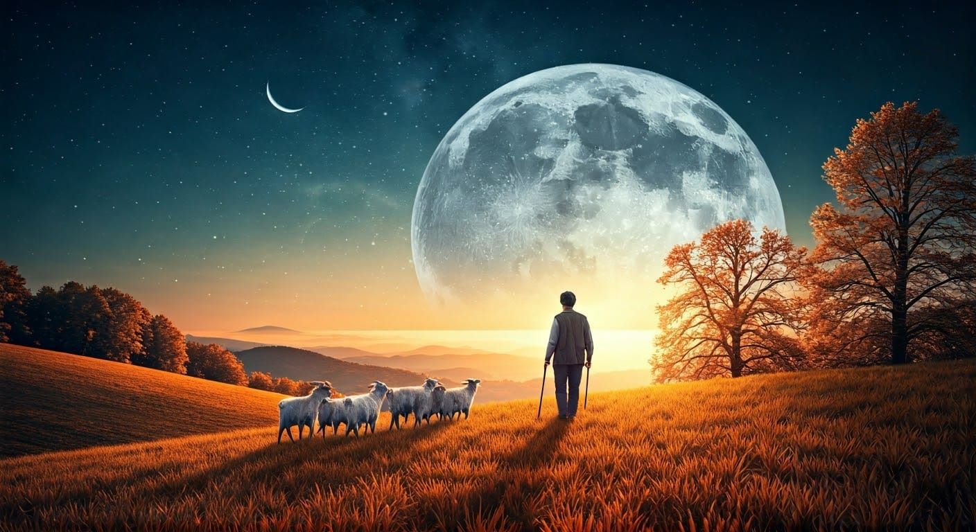 Moonlit Shepherd with Holographic Moon Projection