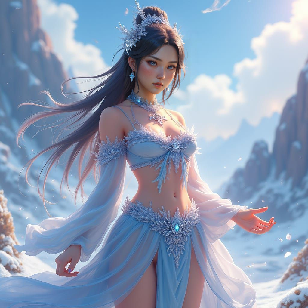 Ice and Fire Goddess: 3D Anime Art Portrait