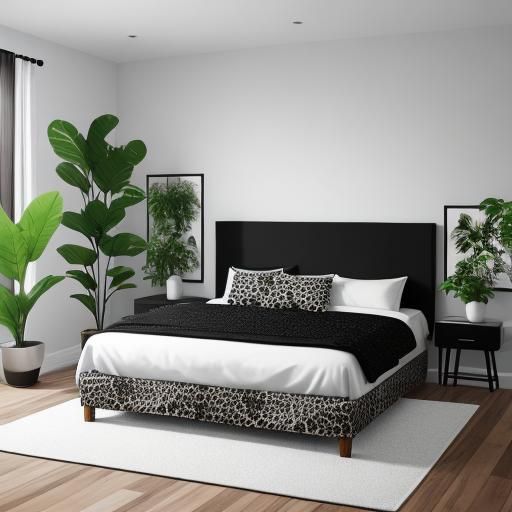 Sleek Modern Black Bedroom with Animal Print