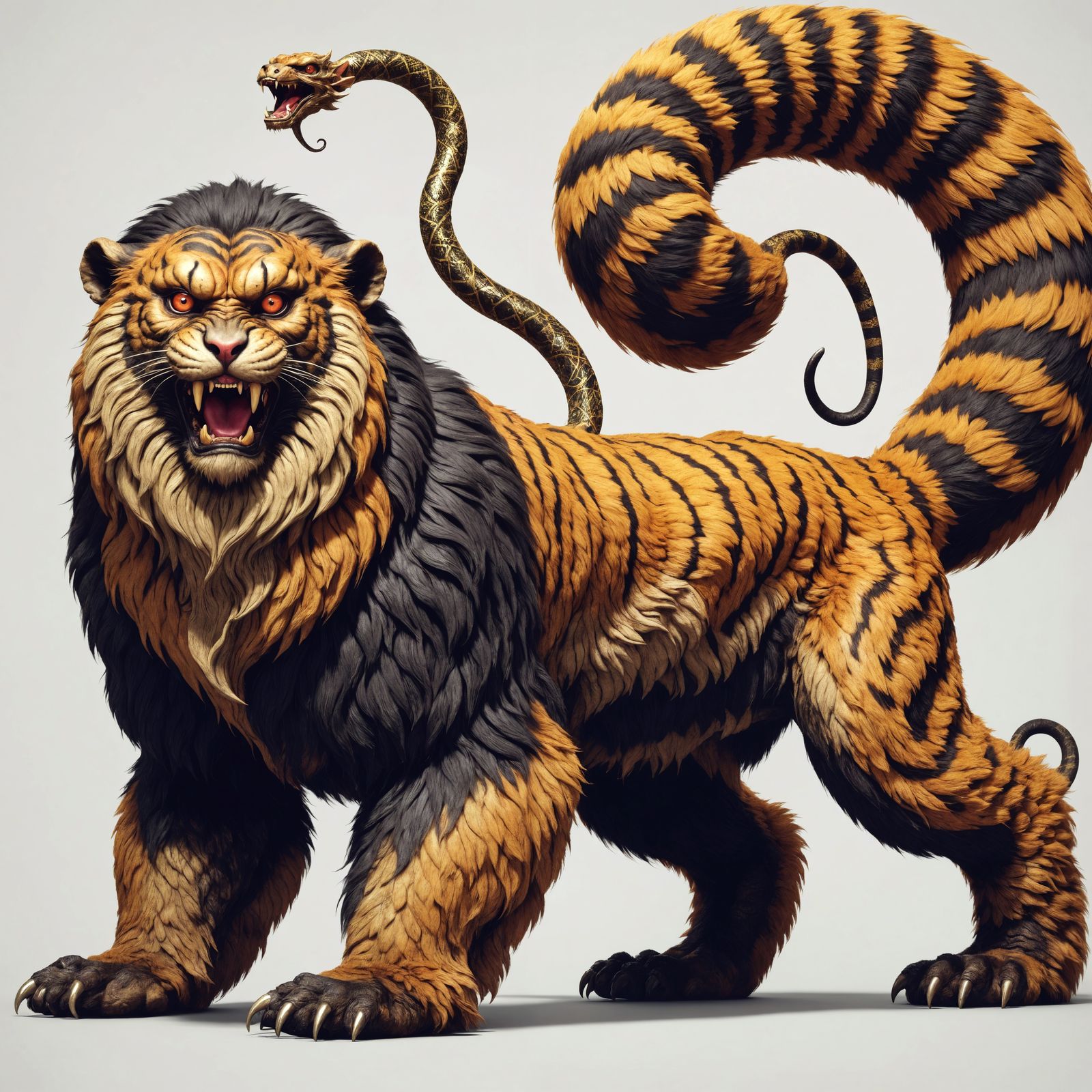Fearsome Chimera Creature with Monkey, Tanuki, Tiger, and Sn...