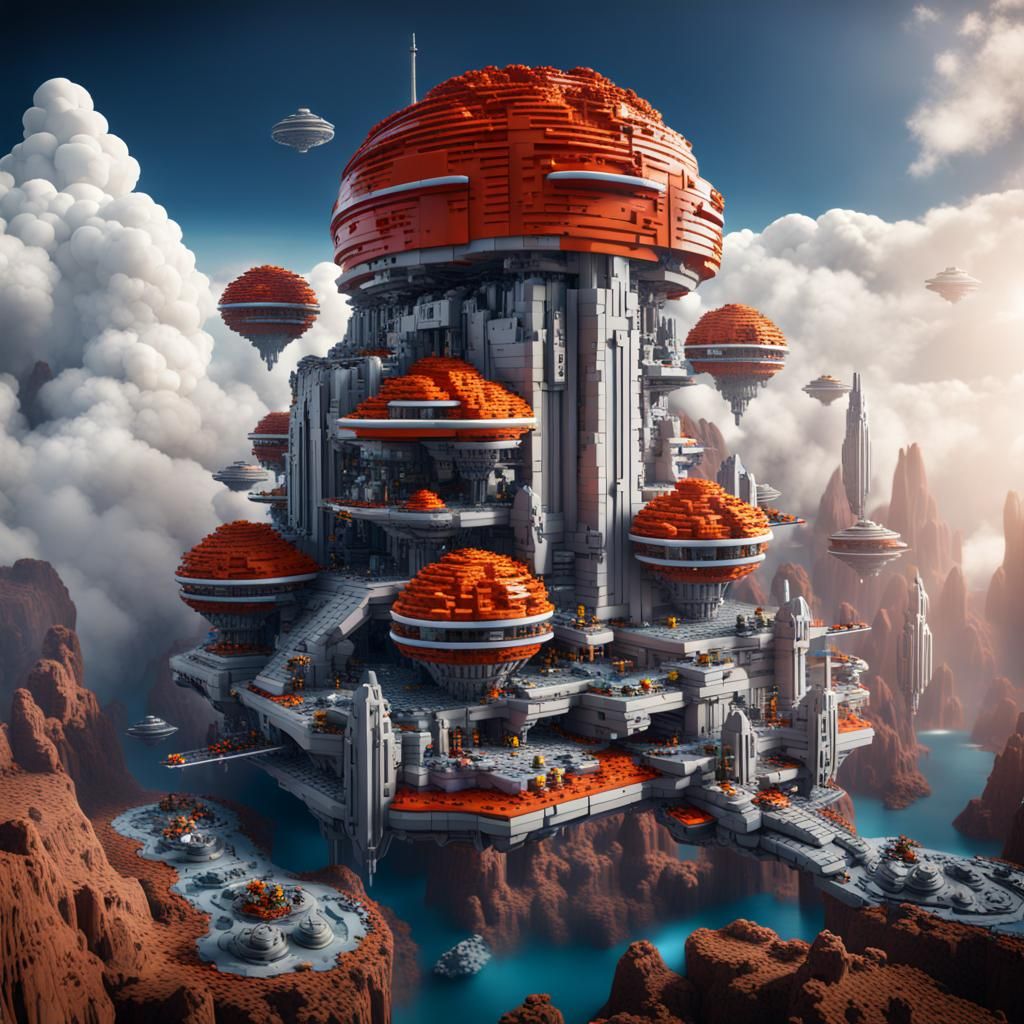 Cloud City Made of Legos: Detailed Matte Painting