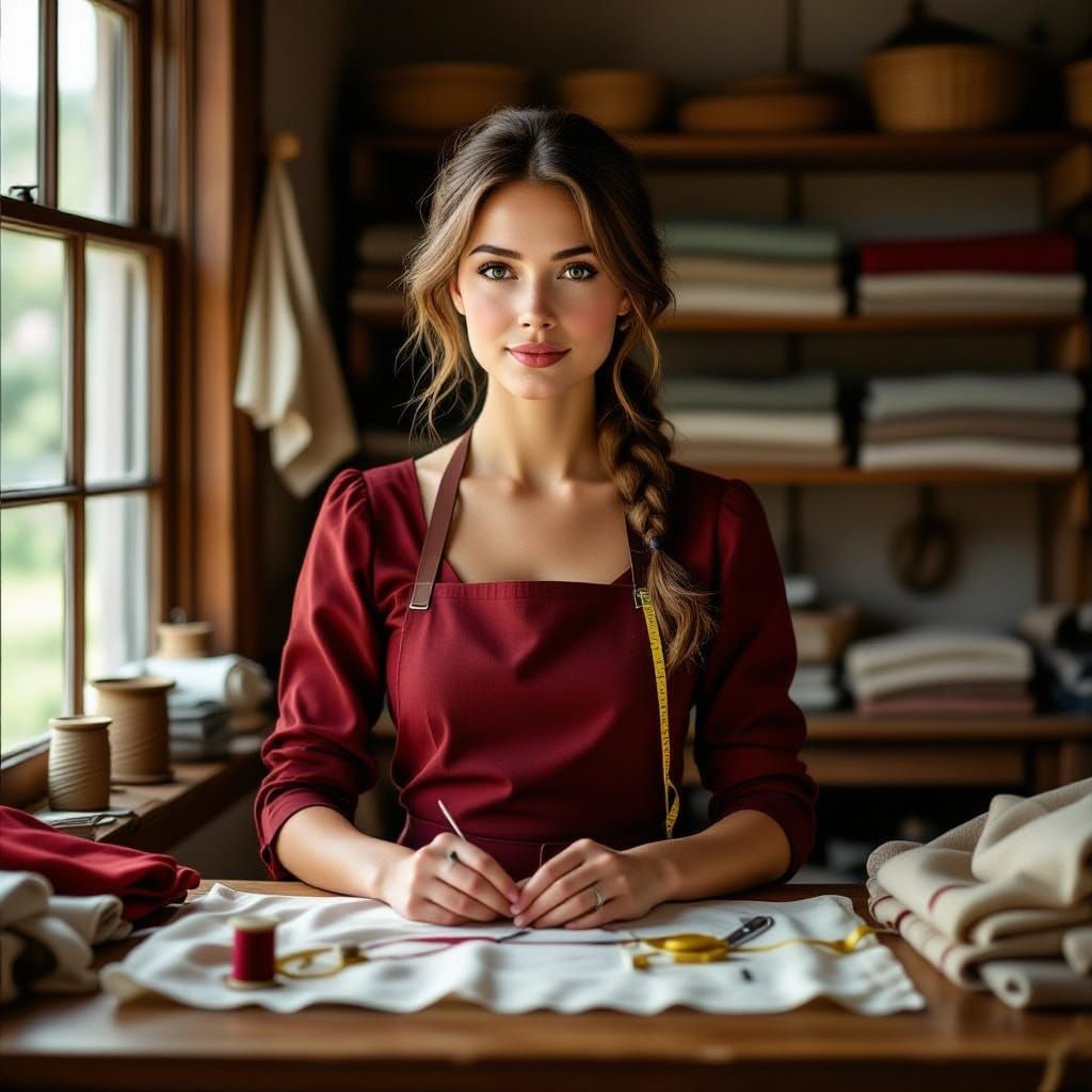 Seamstress Working in Warm Studio Light