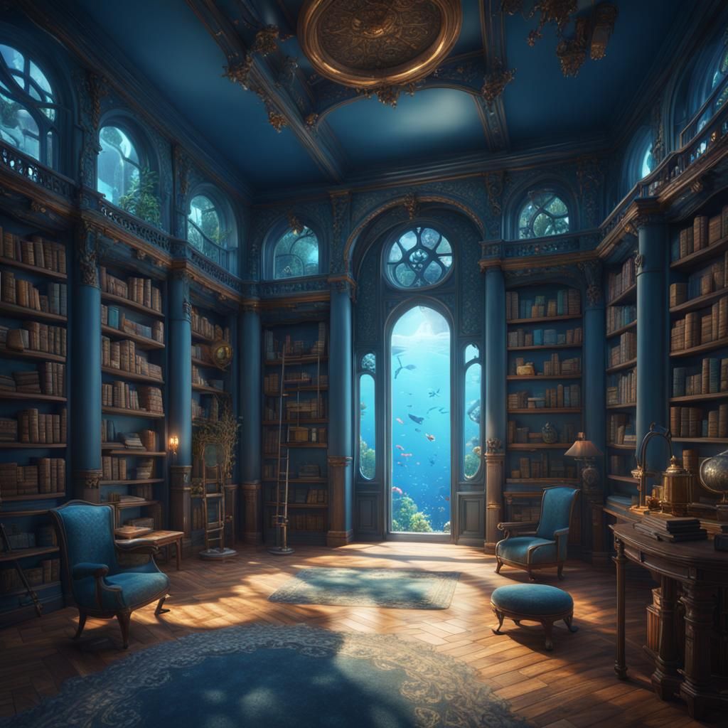 Underwater View from Cozy Blue Library