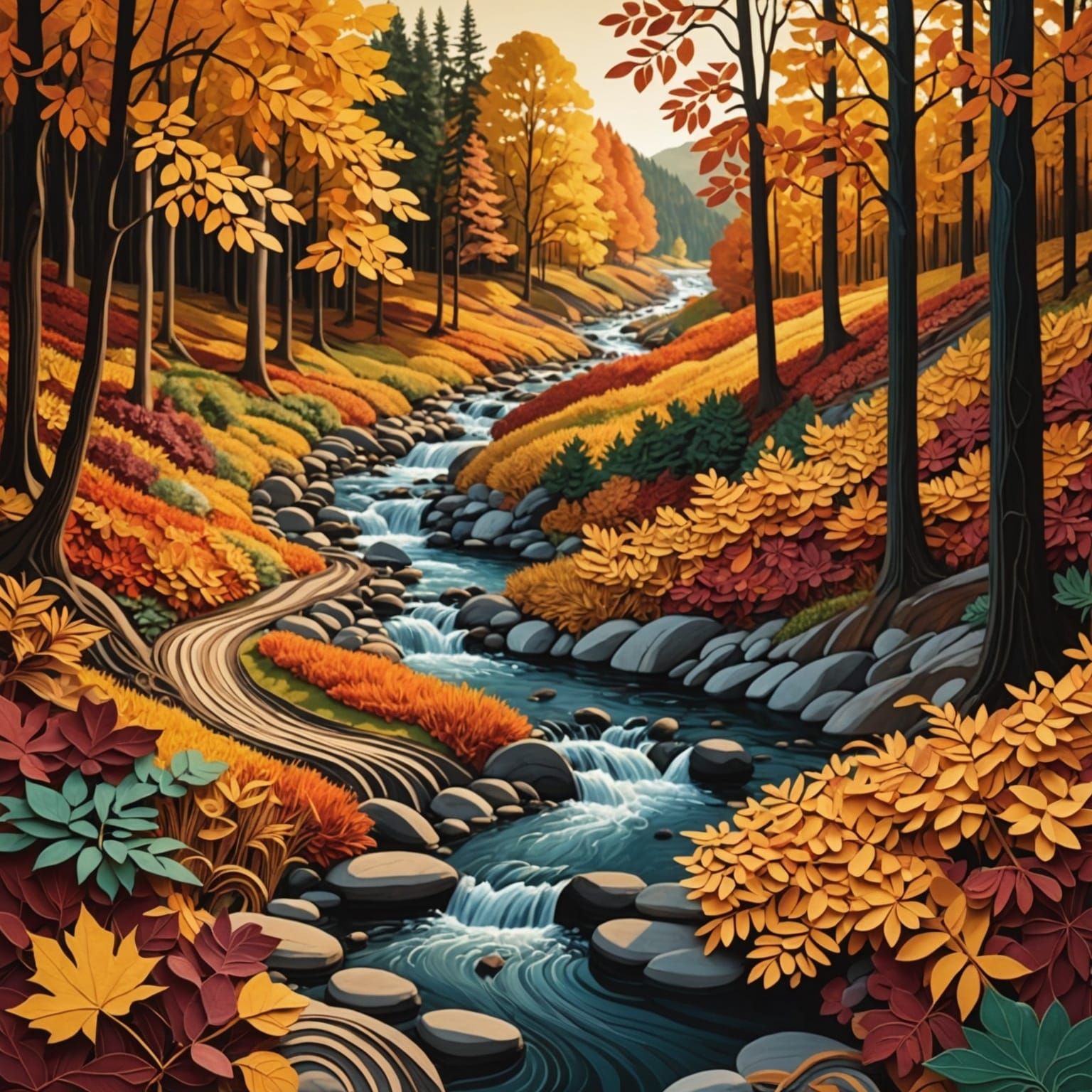 Autumn Forest Collage in Golden Hour Lighting