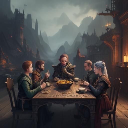 Table Company: Detailed Matte Painting in Deep Color